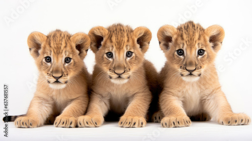 Group of cute lion cubs on a white background
