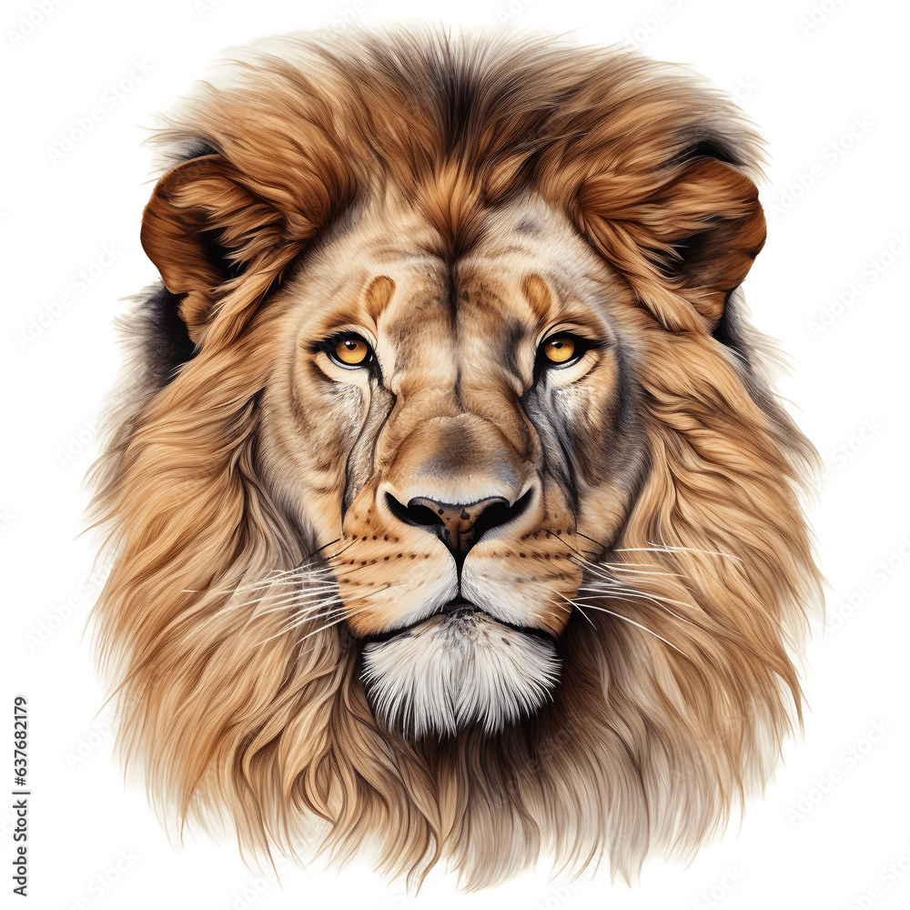 Portrait of a lion head isolated on white background cutout