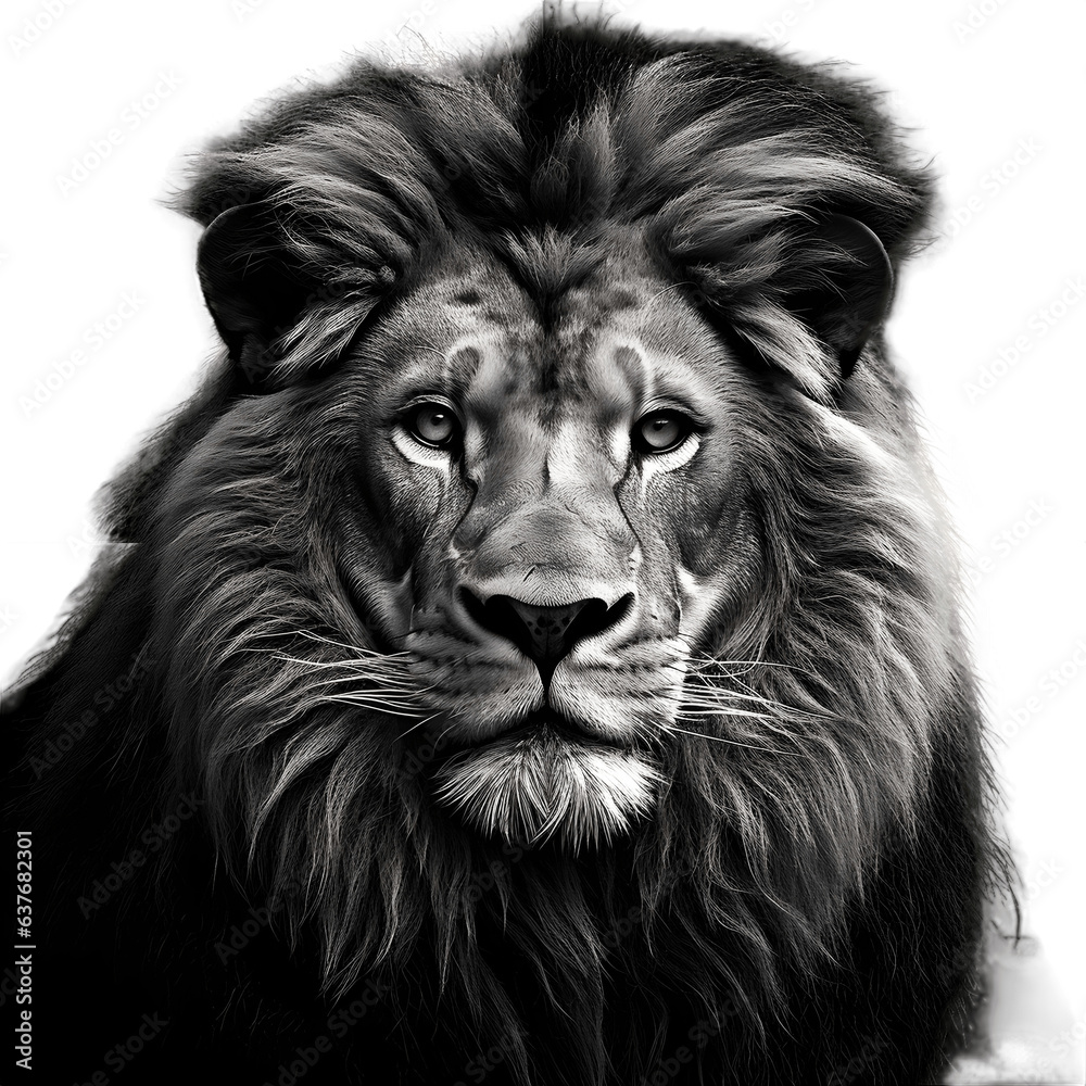 Black and white lion head isolated