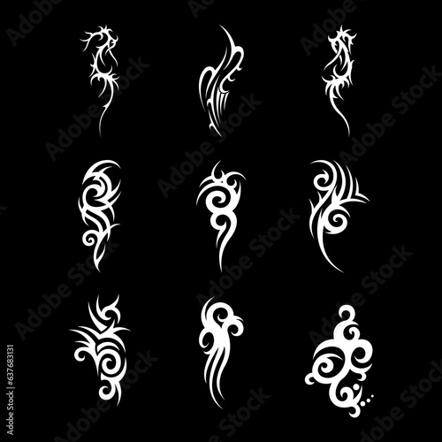 Acid Neo tribal shapes. Abstract ethnic shapes in gothic style. modern elements for typography tattoo poster cover. Vector illustration