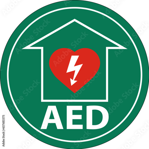 Floor Sign AED with Defib Heart, Red Border Floor Sign