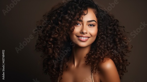 Stunning African Beauty, Portrait of a Brunette Curly-Haired Woman with a Perfect Smile