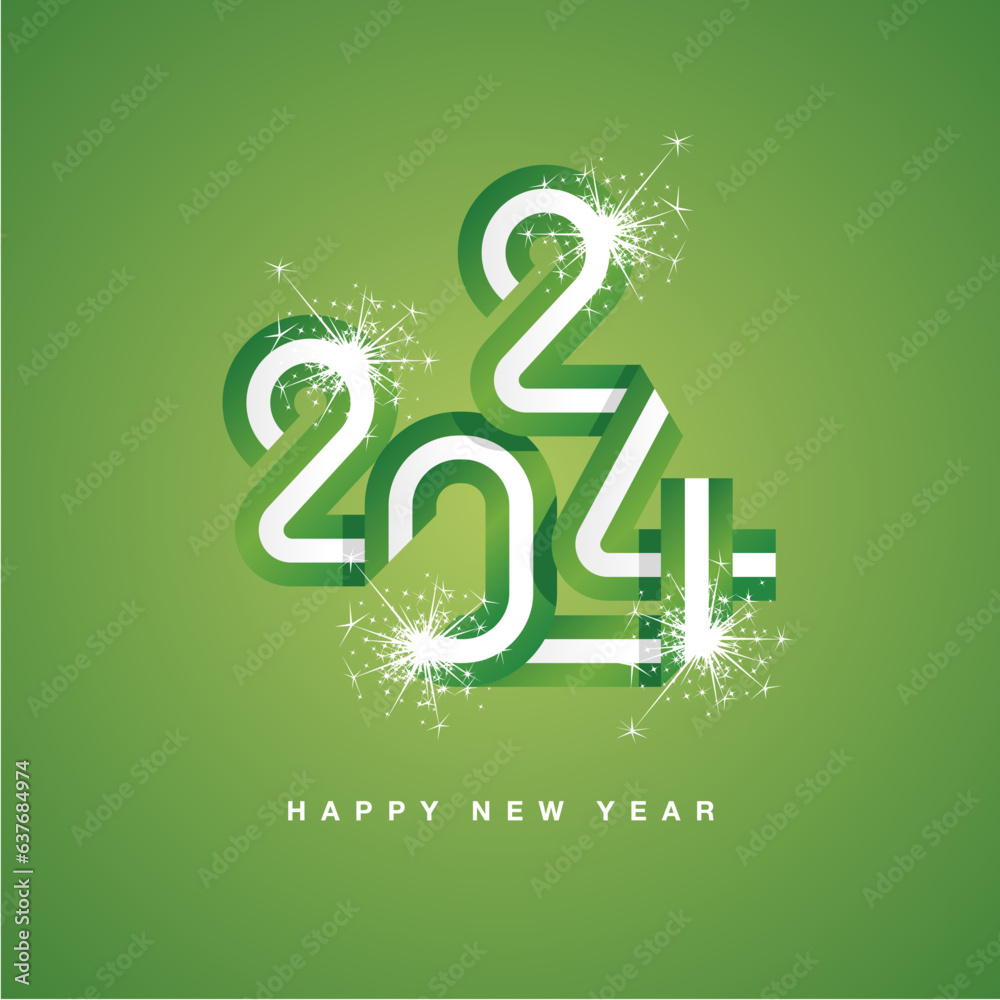 2024 New Year continuous ribbon in the shape of 2024. Abstract white
