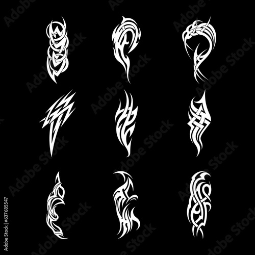Acid Neo tribal shapes. Abstract ethnic shapes in gothic style. modern elements for typography tattoo poster cover. Vector illustration
