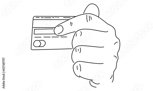 line art of hand holding credit card