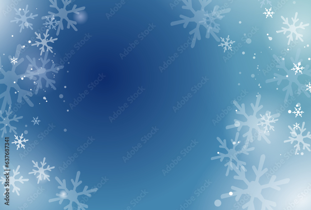 雪の結晶が舞う青色の冬の背景