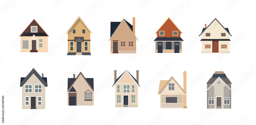 Set of houses vector, cartoon private house icon, flat illustration design