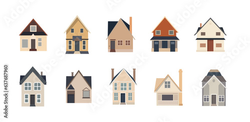 Set of houses vector, cartoon private house icon, flat illustration design