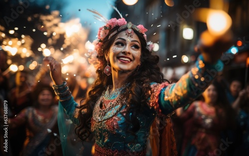 Celebrating Diwali: Woman from India wears a happy expression.