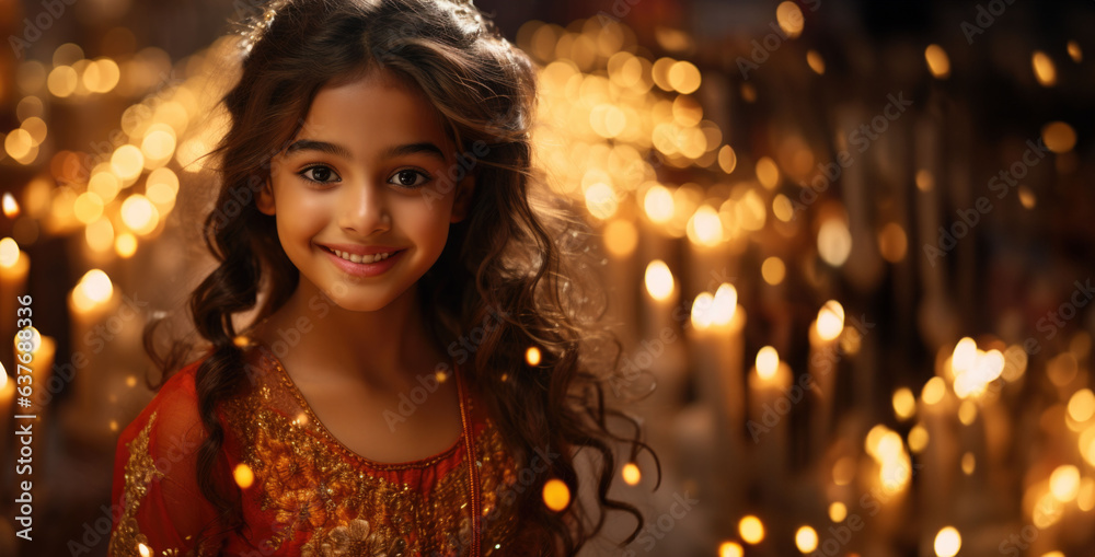 Diwali Celebration: An Indian girl having fun with sparklers on festival night. Diwali Celebration: An Indian girl having fun with sparklers on festival night.