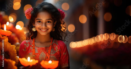 Sparkling Diwali Joy: Young girl lights up the festival with sparklers.