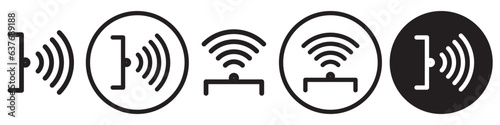 Infrared Icon. Symbol of tv remote with low beam of radio wave frequency to control the television set or computer. Vector set of electromagnetic beam or ray use in electronic product or equipment photo
