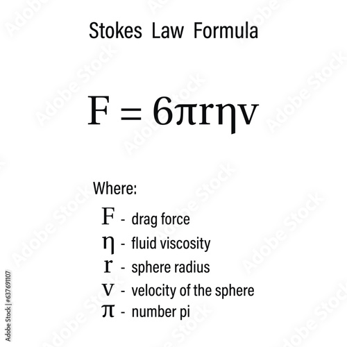 Stokes  Law  Formula on the white background. Education. Science. Formula. Vector illustration. photo