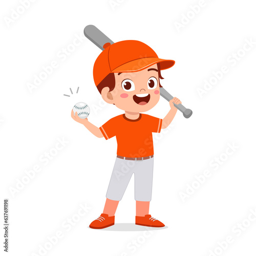 little kid holding baseball bat and feeling happy
