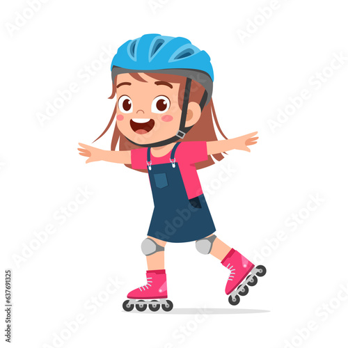 little kid playing roller blade and feel happy