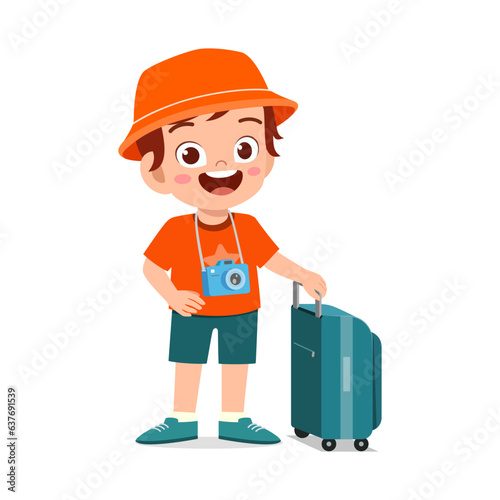 little kid go traveling and feel happy
