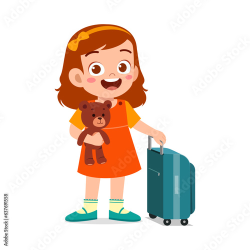 little kid go traveling and feel happy