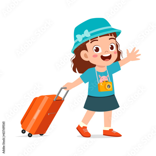 little kid go traveling and feel happy