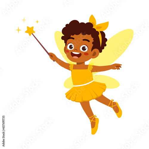 little kid wearing fairy costume and feel happy