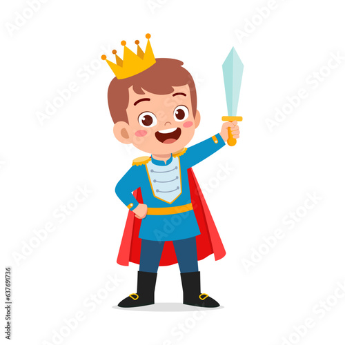 little kid wearing prince costume and feel happy