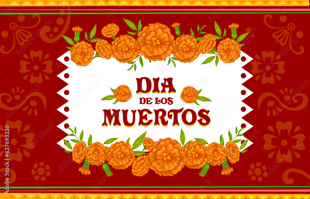 Dia de los Muertos mexican holiday banner with marigold flowers