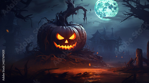 halloween pumpkin in the night.Generative Ai