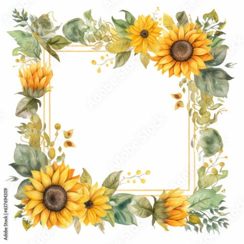 Watercolor illustration of sunflowers around border Watercolor floral Botanical Drawing 