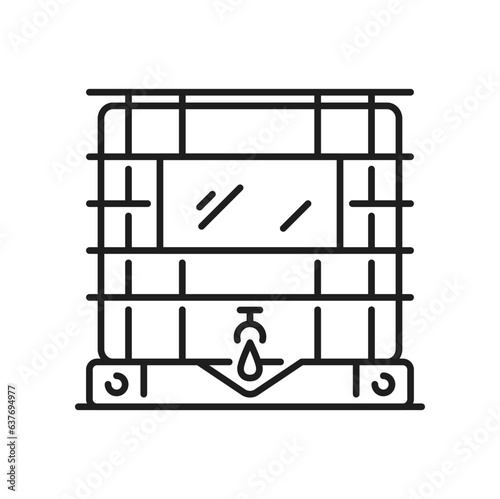 Water storage tank, irrigation system icon. Agriculture irrigation, gardening aquaponics technology or farm field sprinkling equipment simple vector icon. Field watering dip system thin line symbol