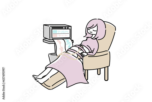 出産の兆候をNSTで検査する妊婦のイラスト