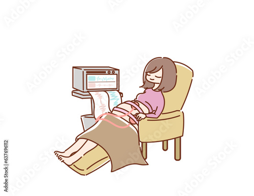 出産の兆候をNSTで検査する妊婦のイラスト　フルカラー
