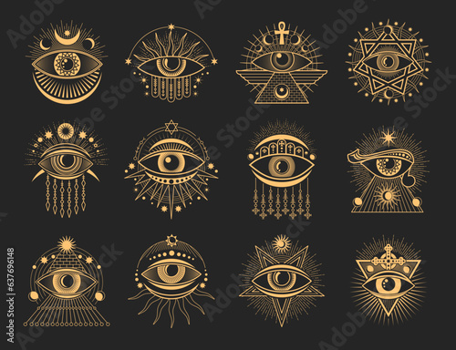Fototapeta Eye tattoo occult and esoteric symbols