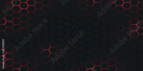 Black hexagon and red light 