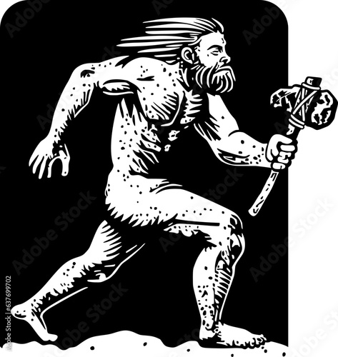 caveman walking with a stone ax in his hand