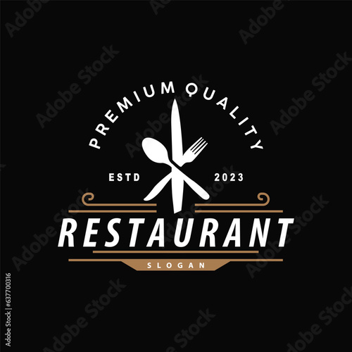 Restaurant Logo Old Typography Retro Vintage Style Elegant Ornament Cutlery And Knife Vector Design