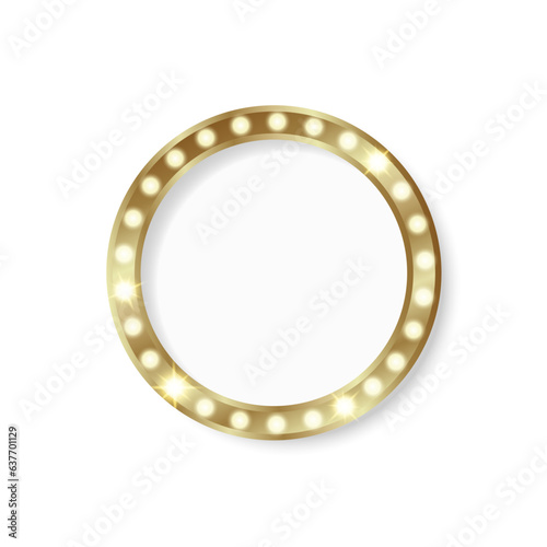 Glowing golden circle frame. Premium vector sign