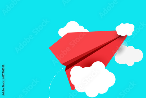 Paper plane in the blue sky. Realistic. Online social network concept. Applications for business communication. Marketing concept. Vector illustration