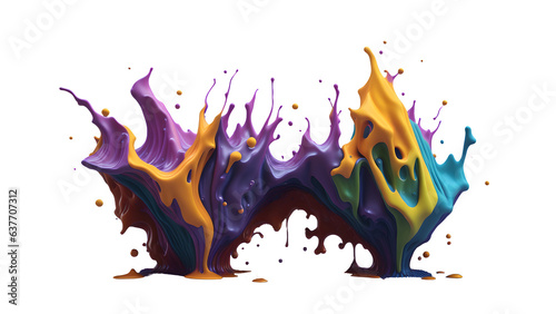 Colorful Paint Splash Rainbow Waves Liquid Explosion Isolated Design Element On Transparent Background.