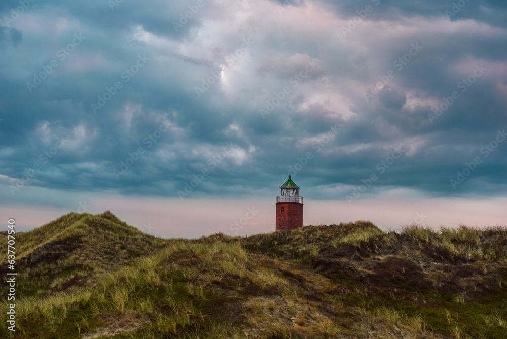 Landscape with sunset on a cloudy evening on Sylt Island, Germany