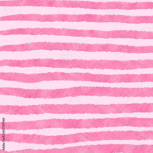 A chic and trendy watercolor striped pattern in pink and white. The image is square and has horizontal stripes of different widths. The pink stripes are textured and painted.