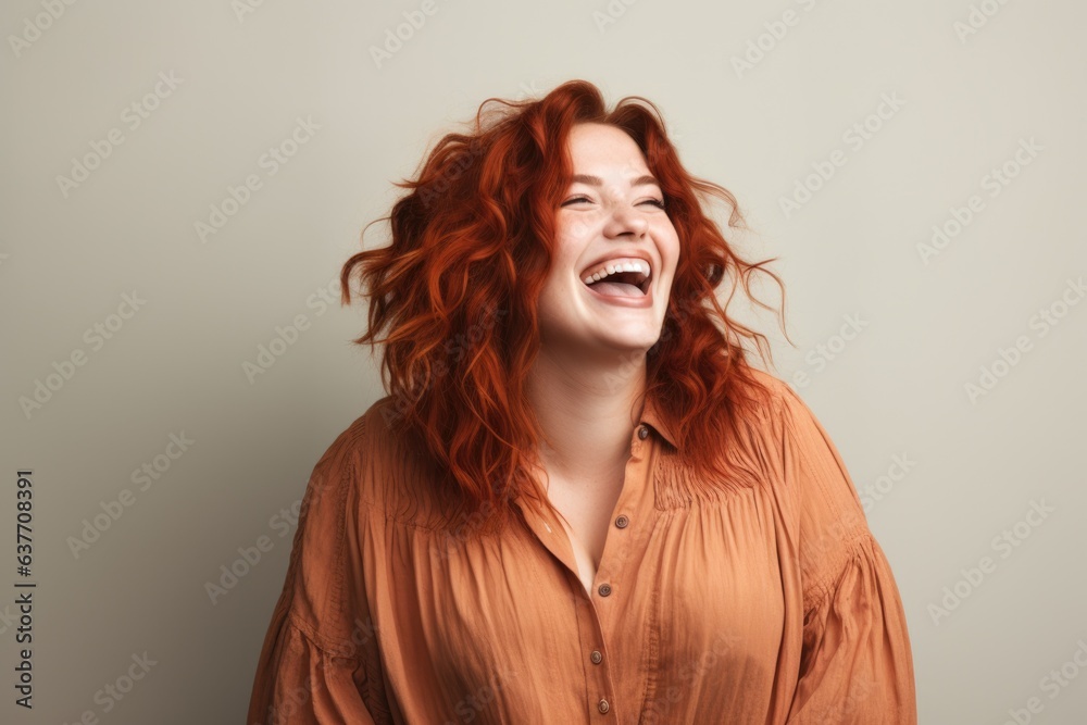Radiant Redhead: Confident and Cheerful Young Woman with a Joyful Smile in a Secluded Studio Portrait Radiant Redhead: Confident and Cheerful Young Woman with a Joyful Smile in a Secluded Studio Portrait