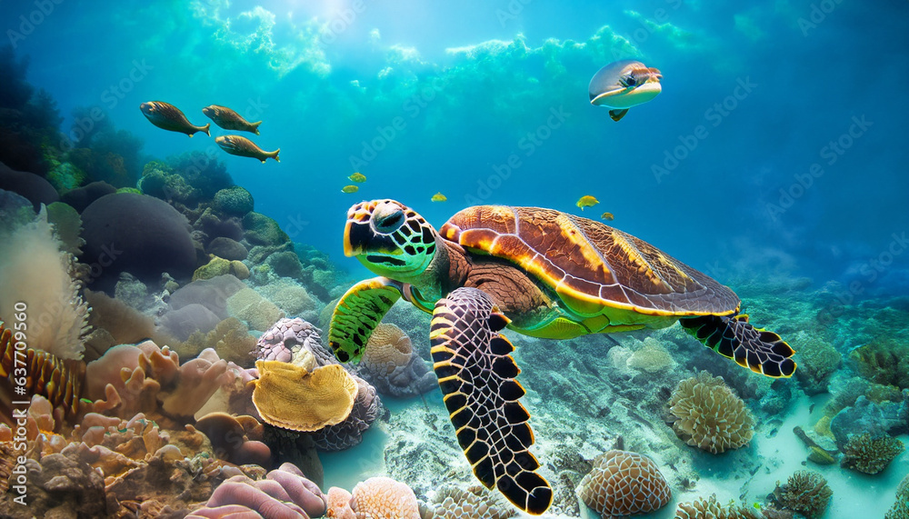 Fototapeta premium Green turtle swimming in the sea
