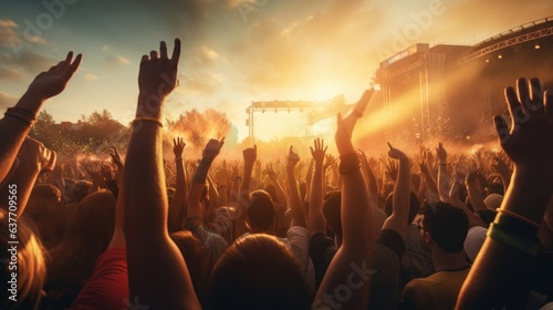 Hands up during concerts, busy people, a lot of people on concert. Generative AI