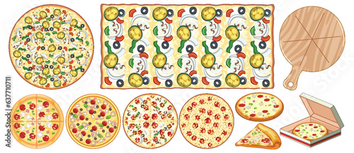 Delicious Set of Italian Pizza Isolated in Vector