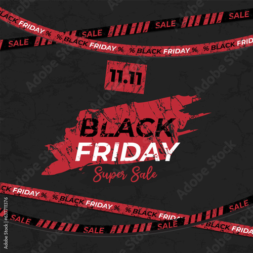 black friday sale promotion banner with ribbon or barricade sale and beackground texture grunge effect