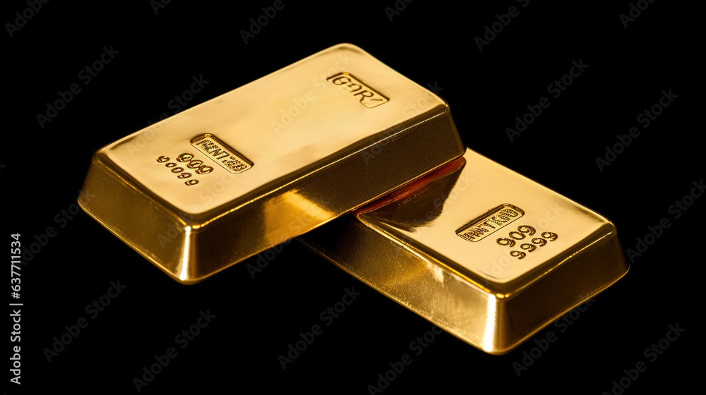 Stacks of pure gold bar on dark background. Represent business and finance concept idea. Generative AI Stacks of pure gold bar on dark background. Represent business and finance concept idea. Generative AI