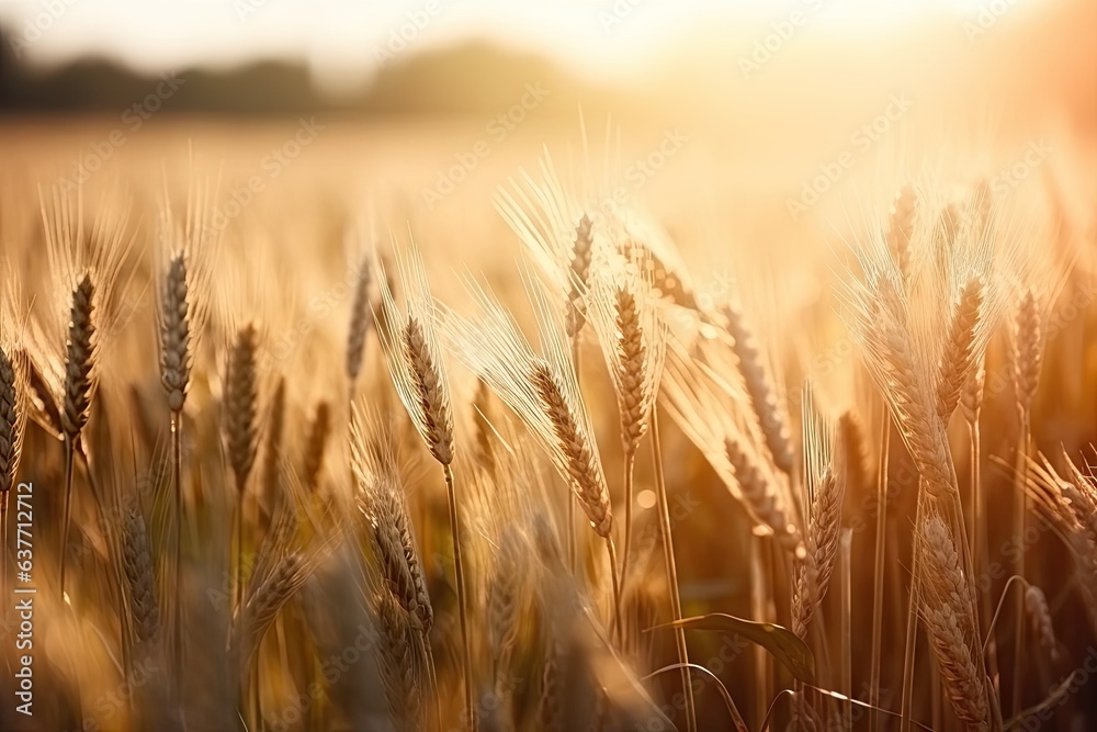 Bounty in wheat fields. Field of gold. Embracing beauty of farming. Nature cycle of growth Bounty in wheat fields. Field of gold. Embracing beauty of farming. Nature cycle of growth