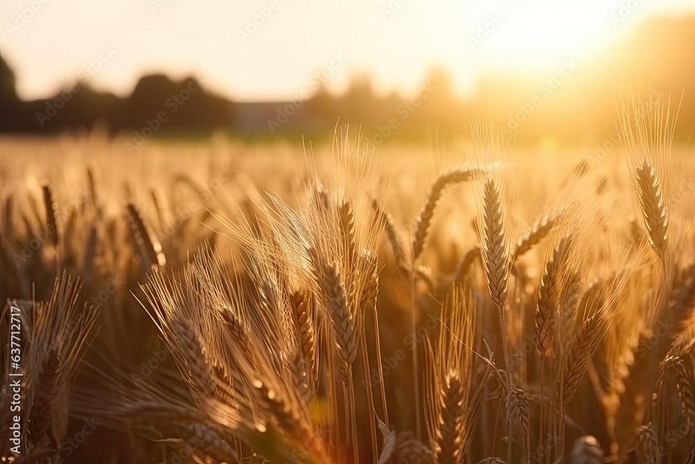 Bounty in wheat fields. Field of gold. Embracing beauty of farming. Nature cycle of growth Bounty in wheat fields. Field of gold. Embracing beauty of farming. Nature cycle of growth