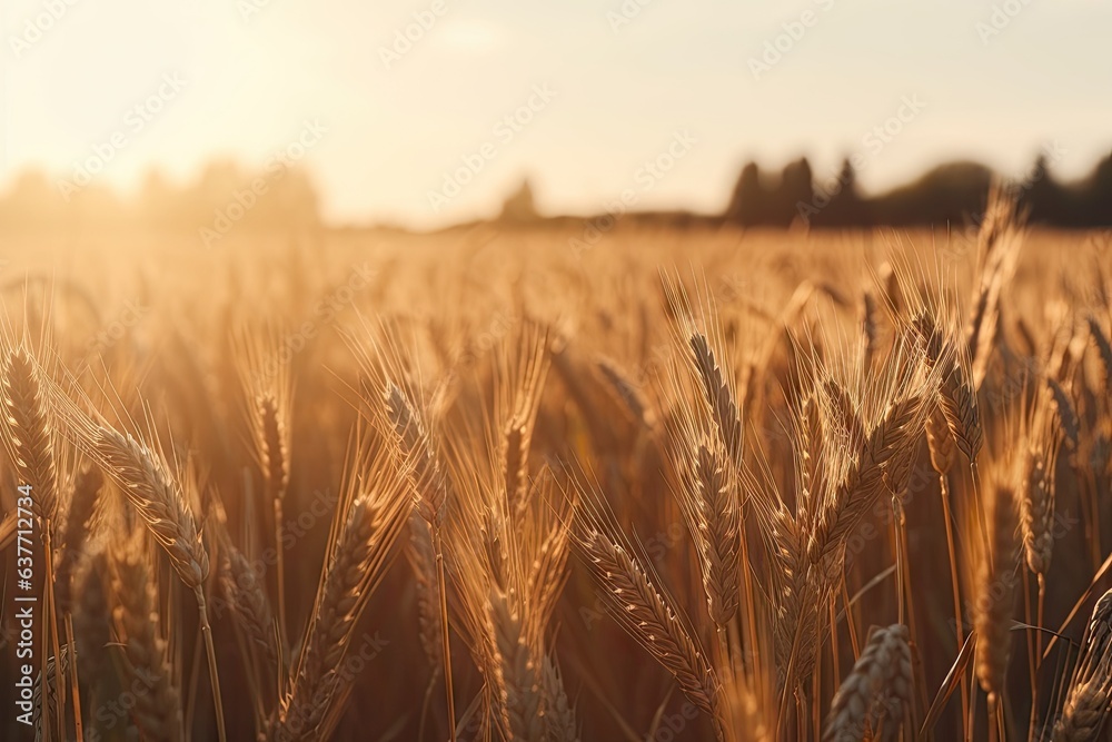 Obraz premium Bounty in wheat fields. Field of gold. Embracing beauty of farming. Nature cycle of growth