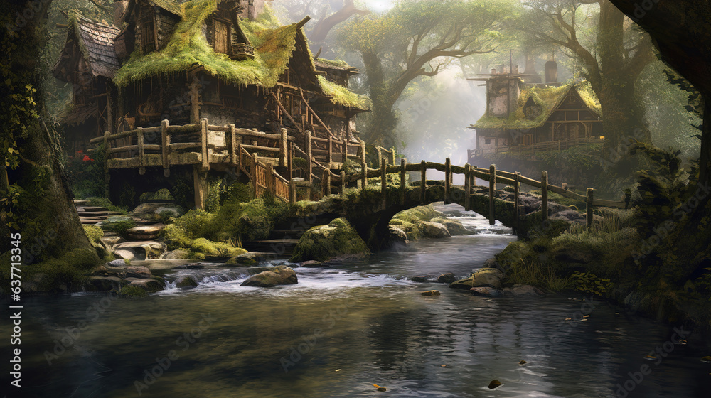 House by the River in the Highlands.Generative Ai House by the River in the Highlands.Generative Ai