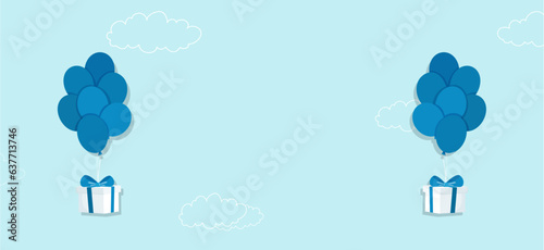 blue papper baloons with gift box